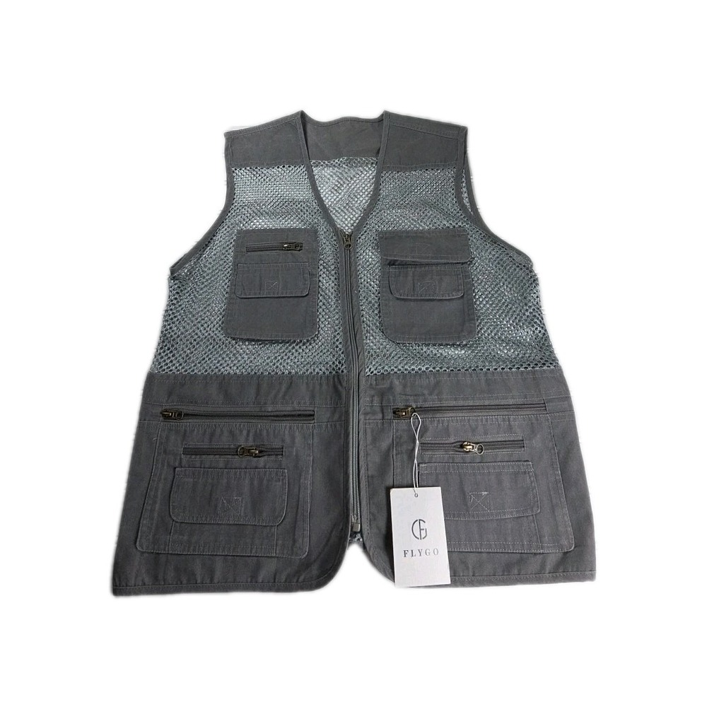 NEW Flygo Lightweight Mesh Fishing / Field Vest Pockets Gray Small